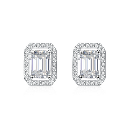 1.2 ct Emerald Cut Moissanite Halo Studs