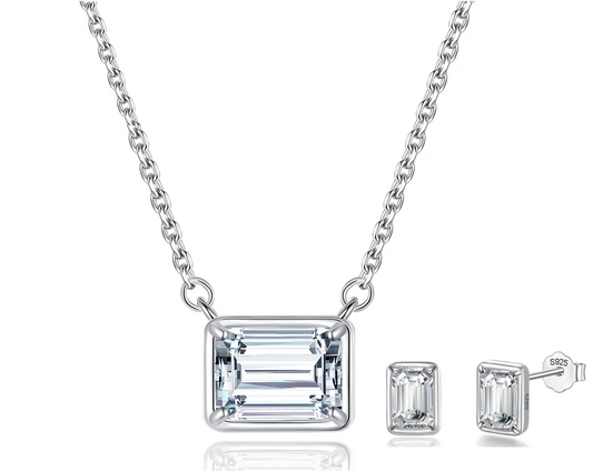 Crystal Clear Confidence Emerald Cut Moissanite Studs and Pendant