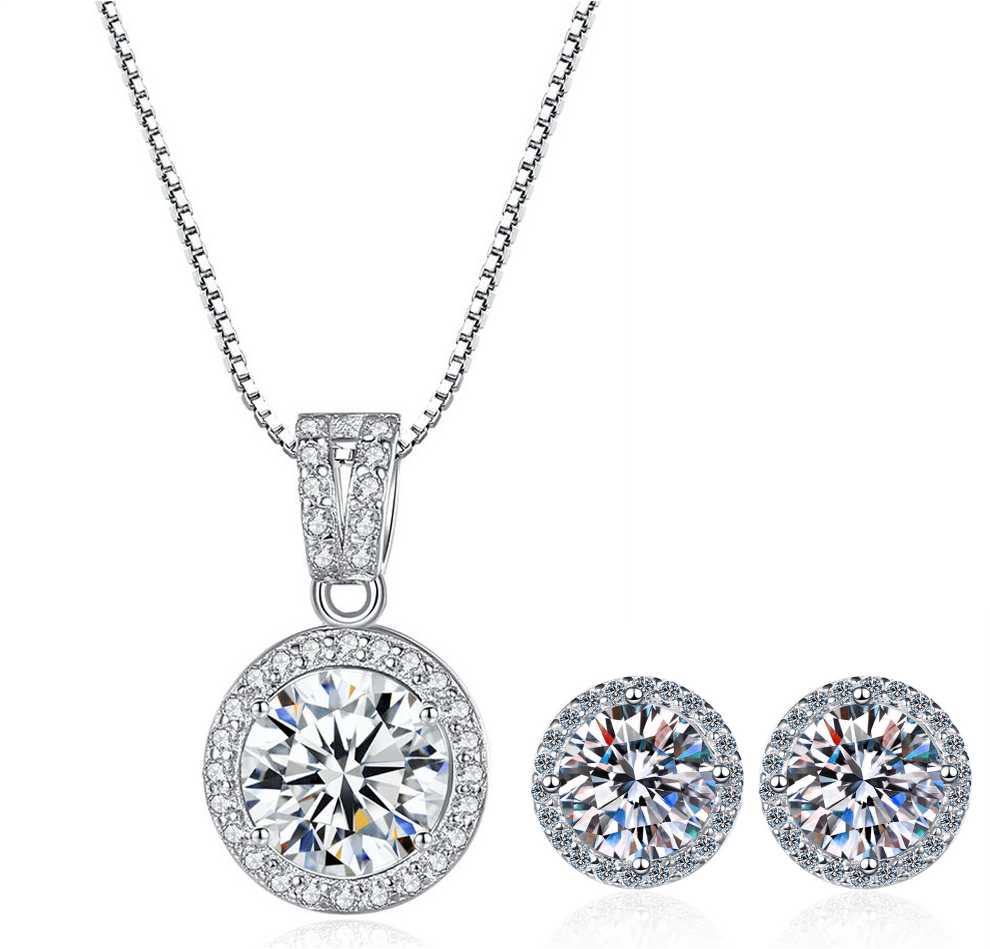 Halo Bliss Solitaire Moissanite Pendant and Studs