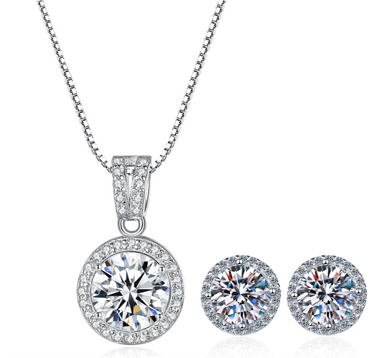 Halo Bliss Solitaire Moissanite Pendant and Studs