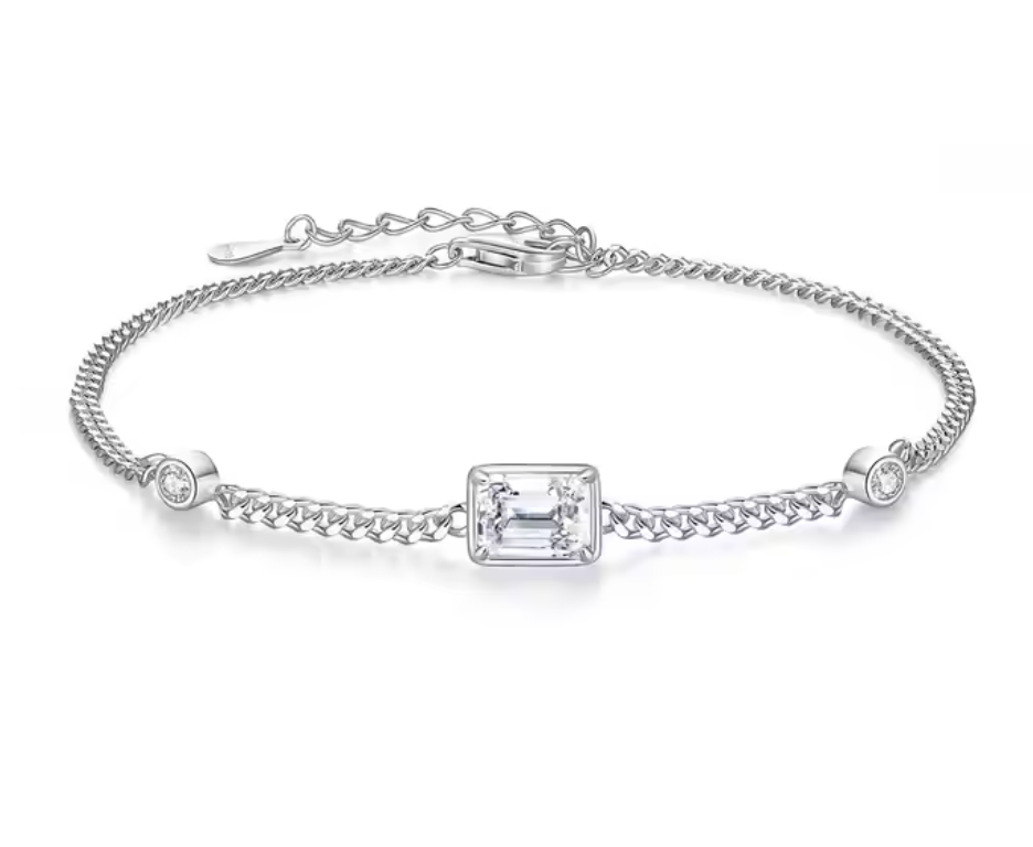 1 ct Emerald Cut 925 Sterling Silver Moissanite Adjustable Bracelet