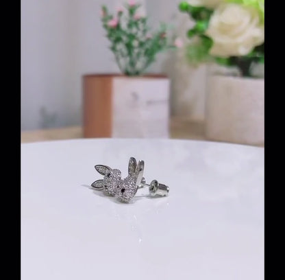 Sterling Silver Sparkling Bunny Zircon Earrings for Kids