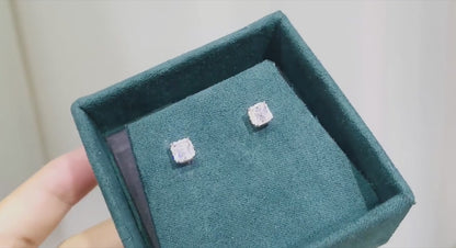 1 ct Shimmer Square Moissanite Stud Earrings; Sterling Silver; GRA certified